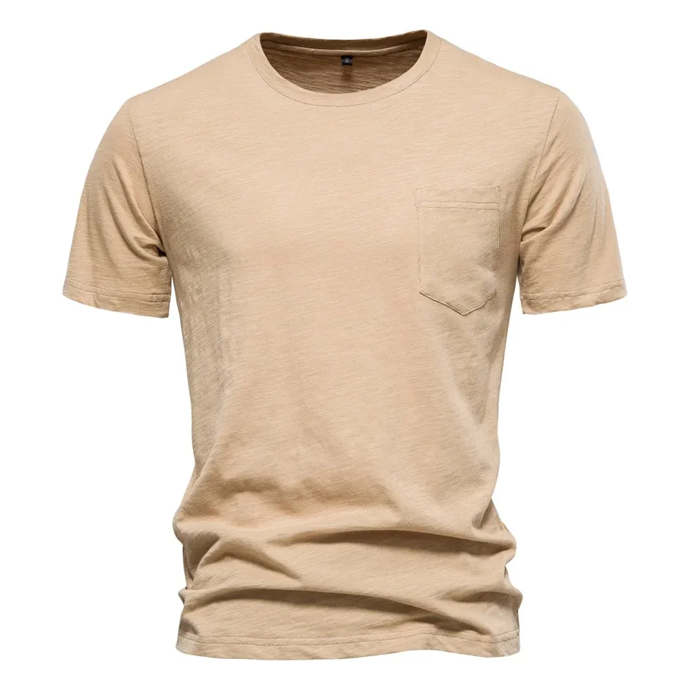 100% Cotton Men's T-shirts Single Pocket Fashion Solid Color Casual Tshirts for Men Brand Quality Tops Tees New Summer