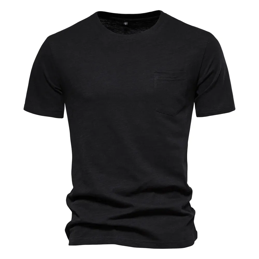 100% Cotton Men's T-shirts Single Pocket Fashion Solid Color Casual Tshirts for Men Brand Quality Tops Tees New Summer