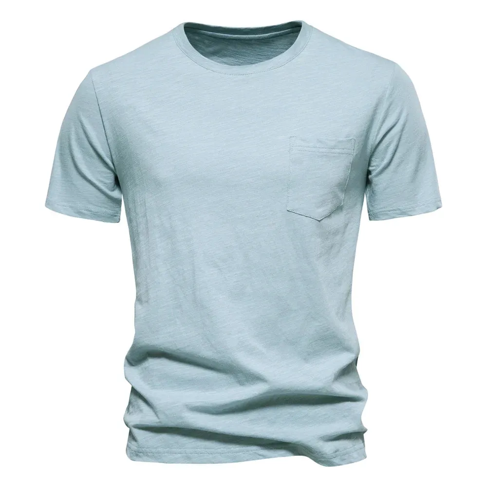 100% Cotton Men's T-shirts Single Pocket Fashion Solid Color Casual Tshirts for Men Brand Quality Tops Tees New Summer