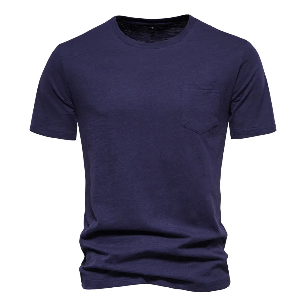 100% Cotton Men's T-shirts Single Pocket Fashion Solid Color Casual Tshirts for Men Brand Quality Tops Tees New Summer