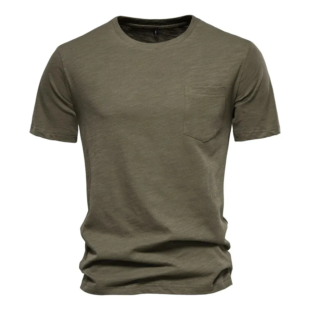 100% Cotton Men's T-shirts Single Pocket Fashion Solid Color Casual Tshirts for Men Brand Quality Tops Tees New Summer