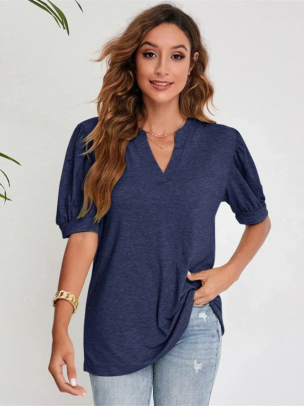 2024 Cute Short Puff Sleeve Black T-Shirt for Women