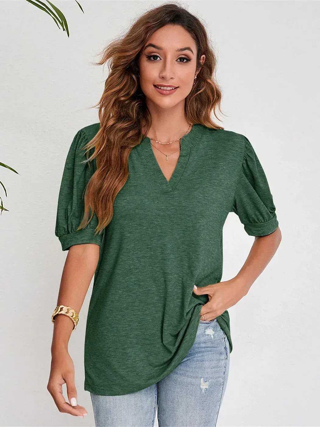 2024 Cute Short Puff Sleeve Black T-Shirt for Women