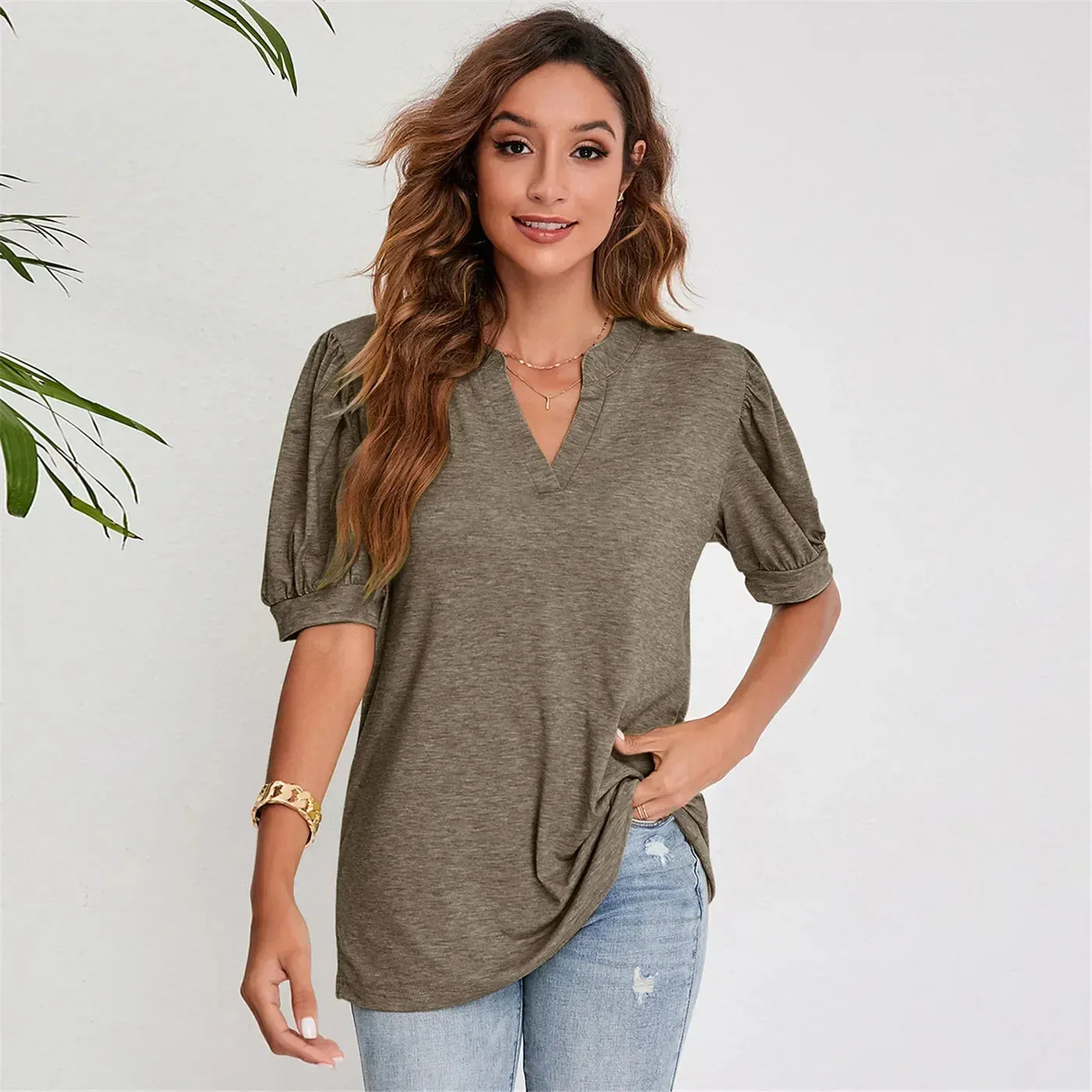 2024 Cute Short Puff Sleeve Black T-Shirt for Women