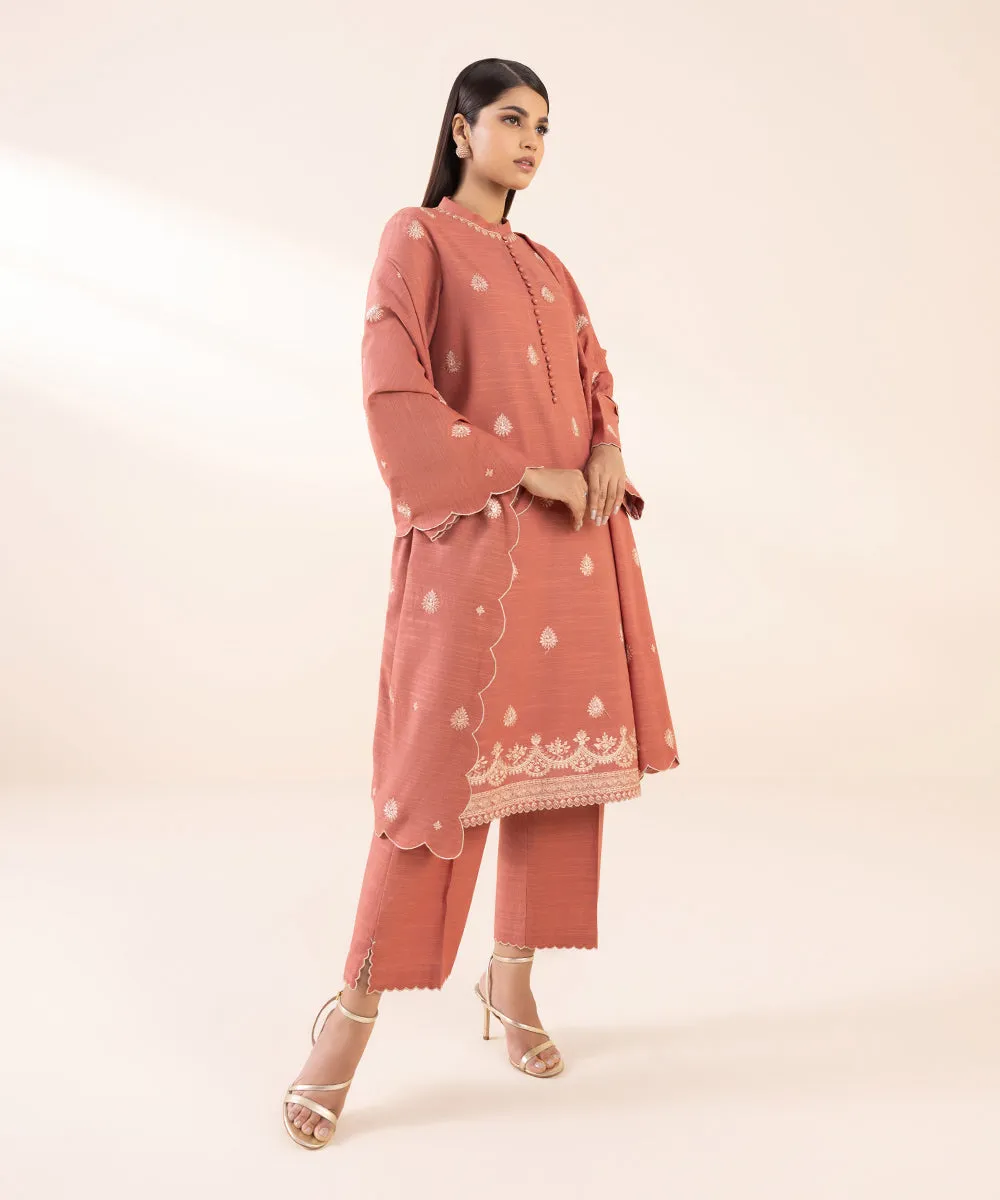 3 Piece - Embroidered Light Khaddar Suit