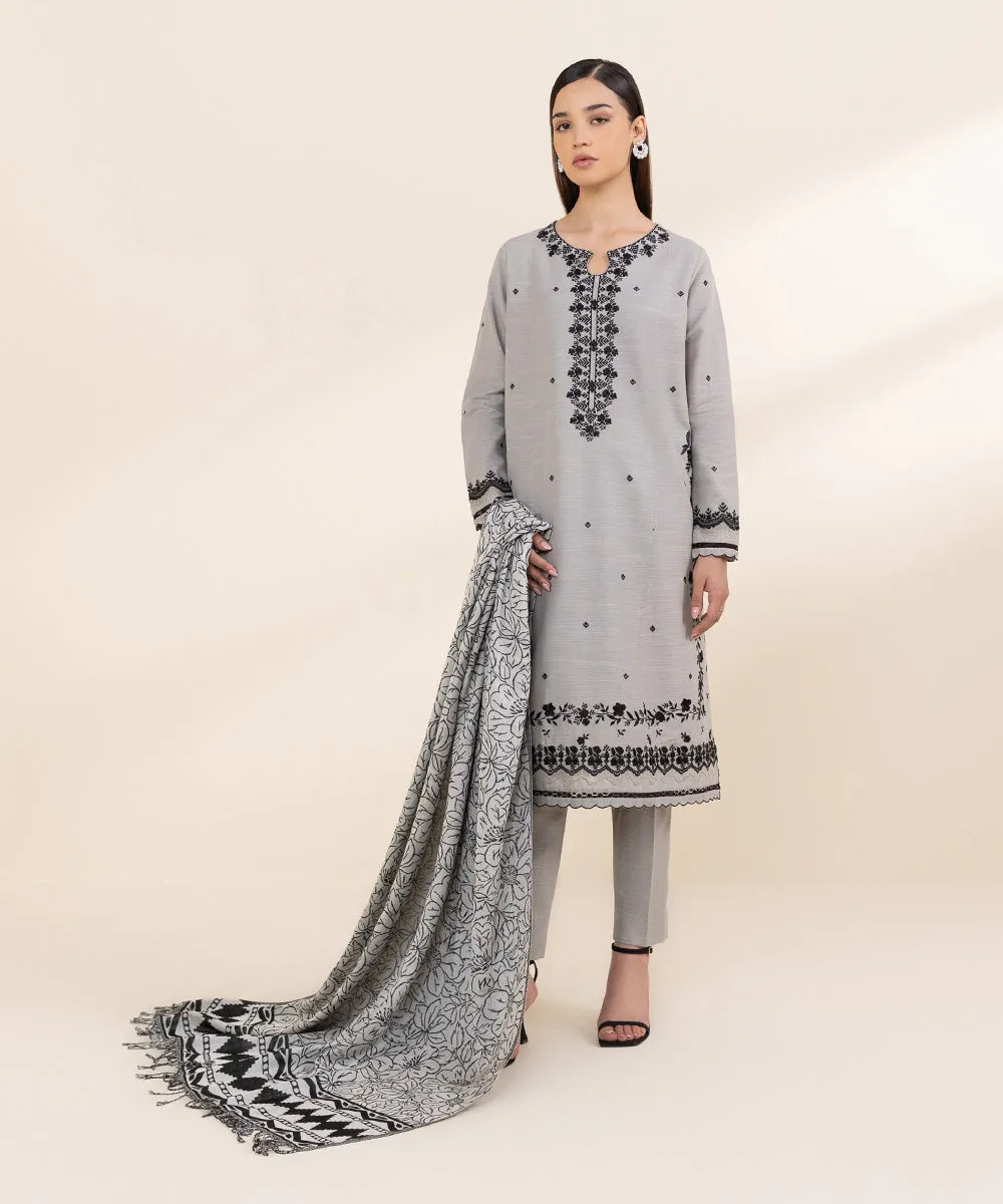 3 Piece - Embroidered Light Khaddar Suit