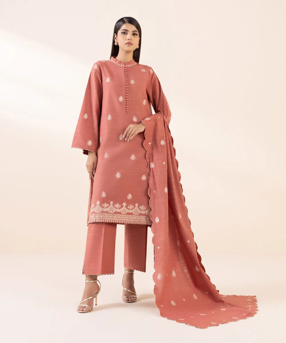 3 Piece - Embroidered Light Khaddar Suit