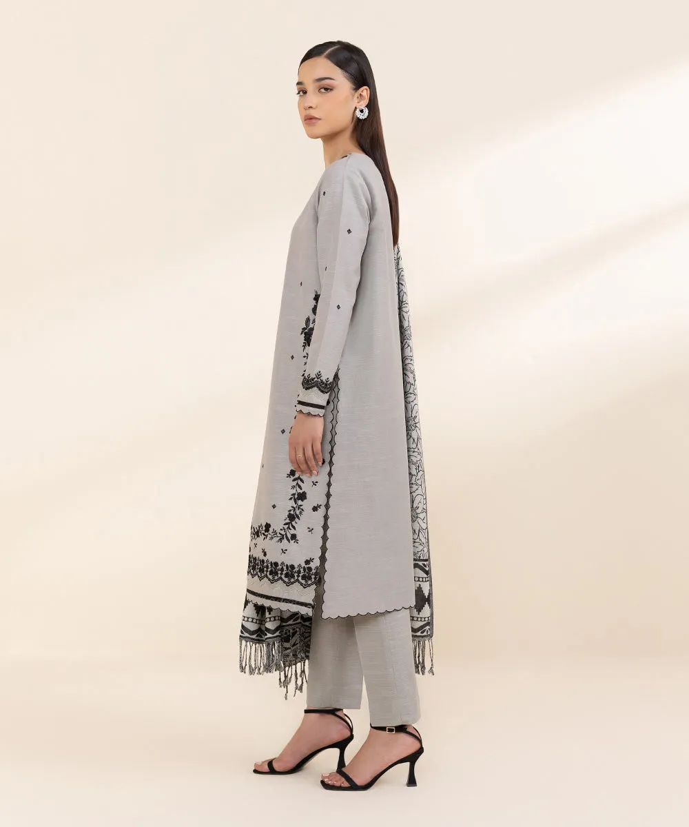 3 Piece - Embroidered Light Khaddar Suit