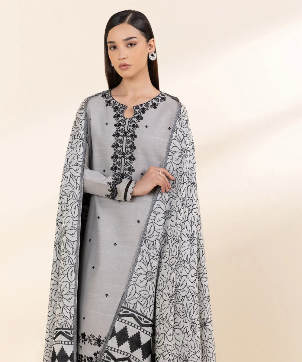 3 Piece - Embroidered Light Khaddar Suit