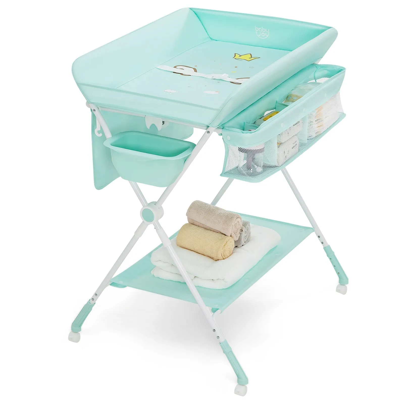 4-in-1 Adjustable Folding Baby Changing Table with Wheels-Blue