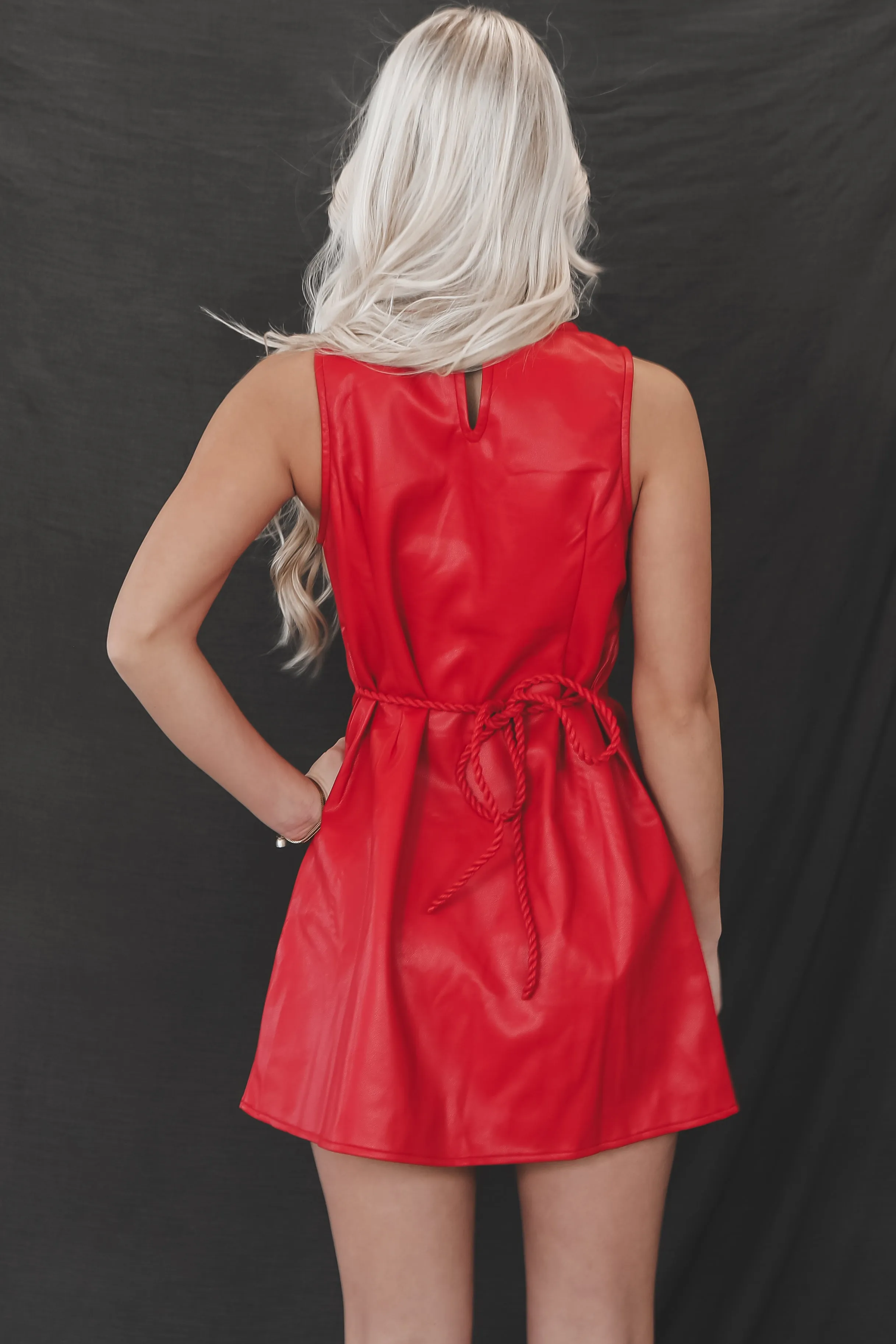 A Standout Red Vegan Leather Dress