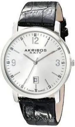 Akribos Xxiv Silver Dial Black Leather Quartz Men's Watch AK780SS