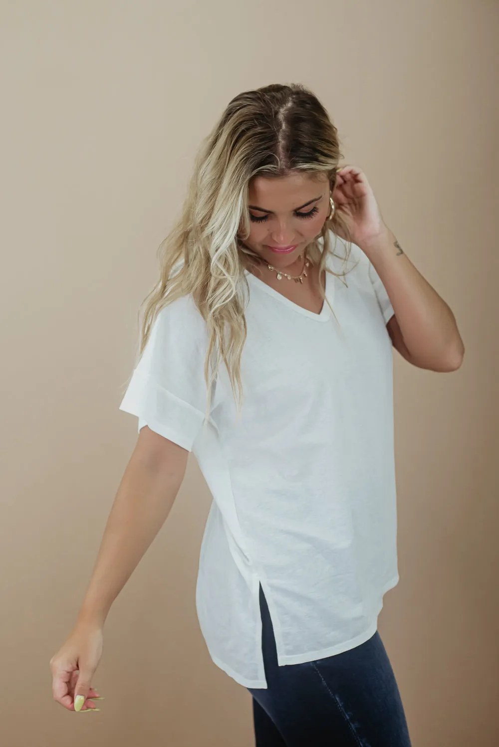 All Basic V Neck Tee, Ivory