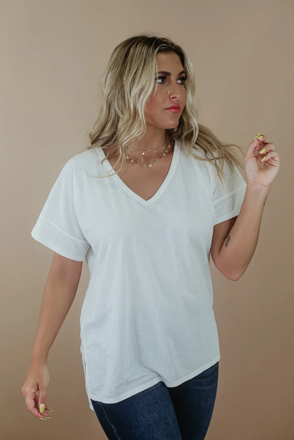 All Basic V Neck Tee, Ivory