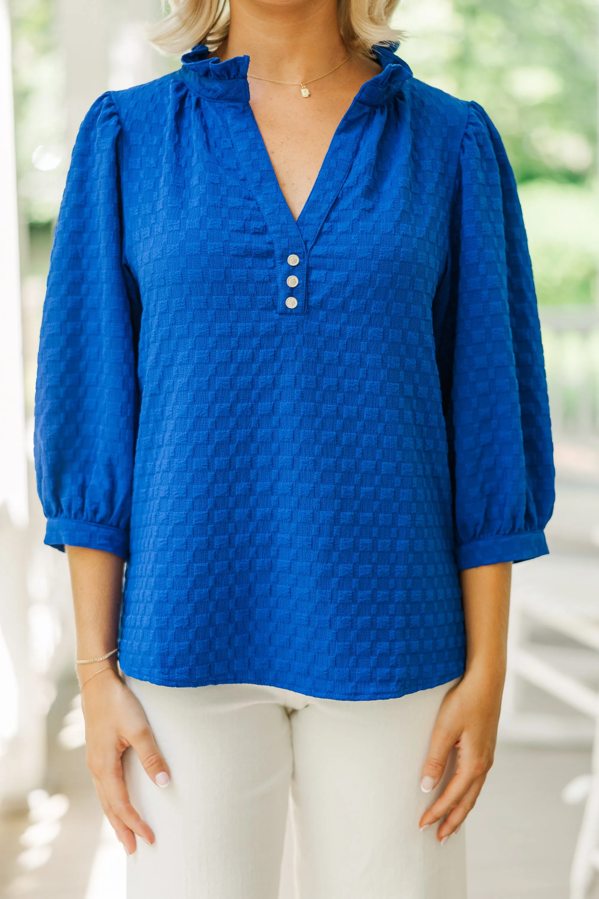 All Up To You Royal Blue Textured Blouse