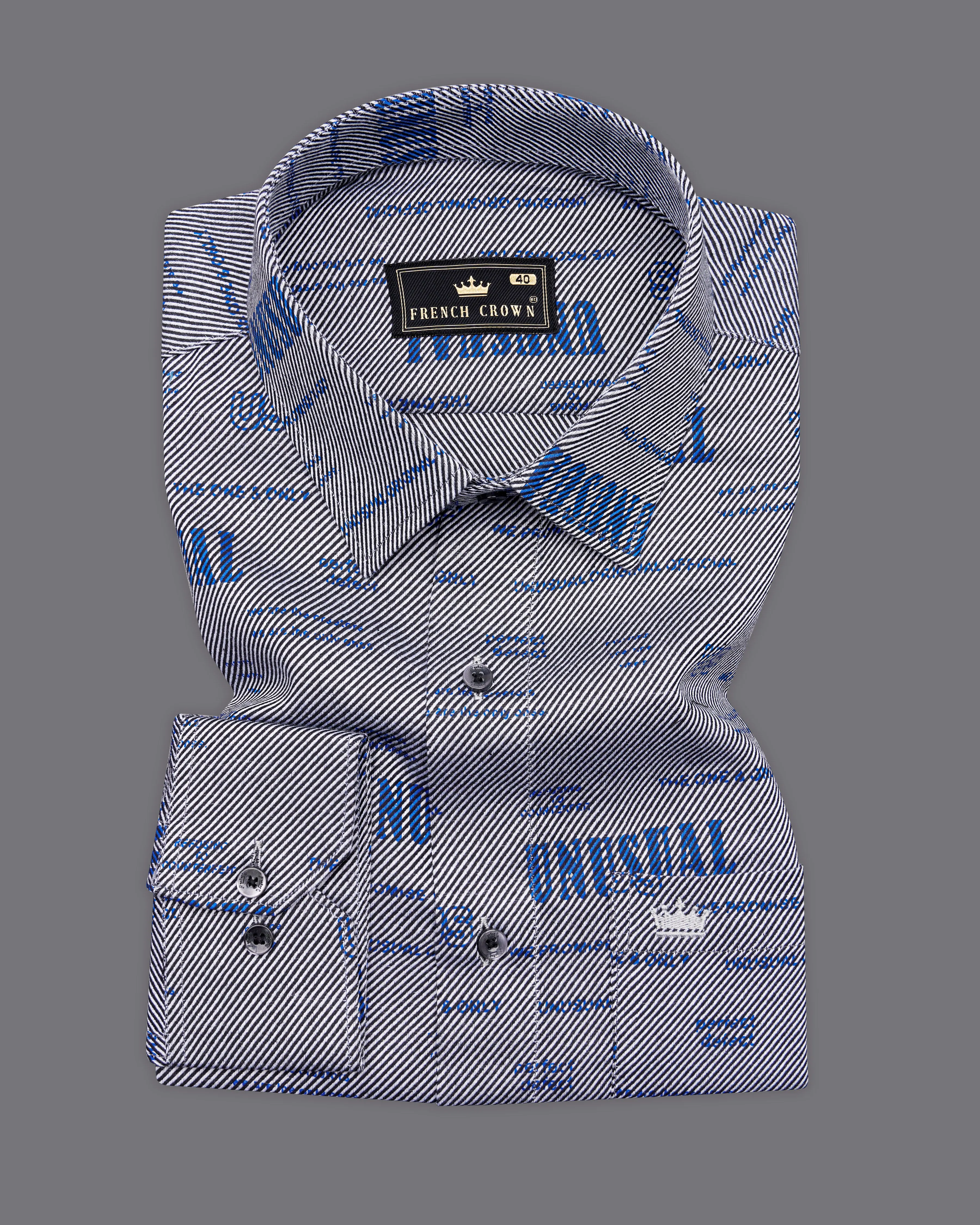 Aluminium Gray and Cerulean Blue Quirky Textured Twill Premium Cotton Shirt