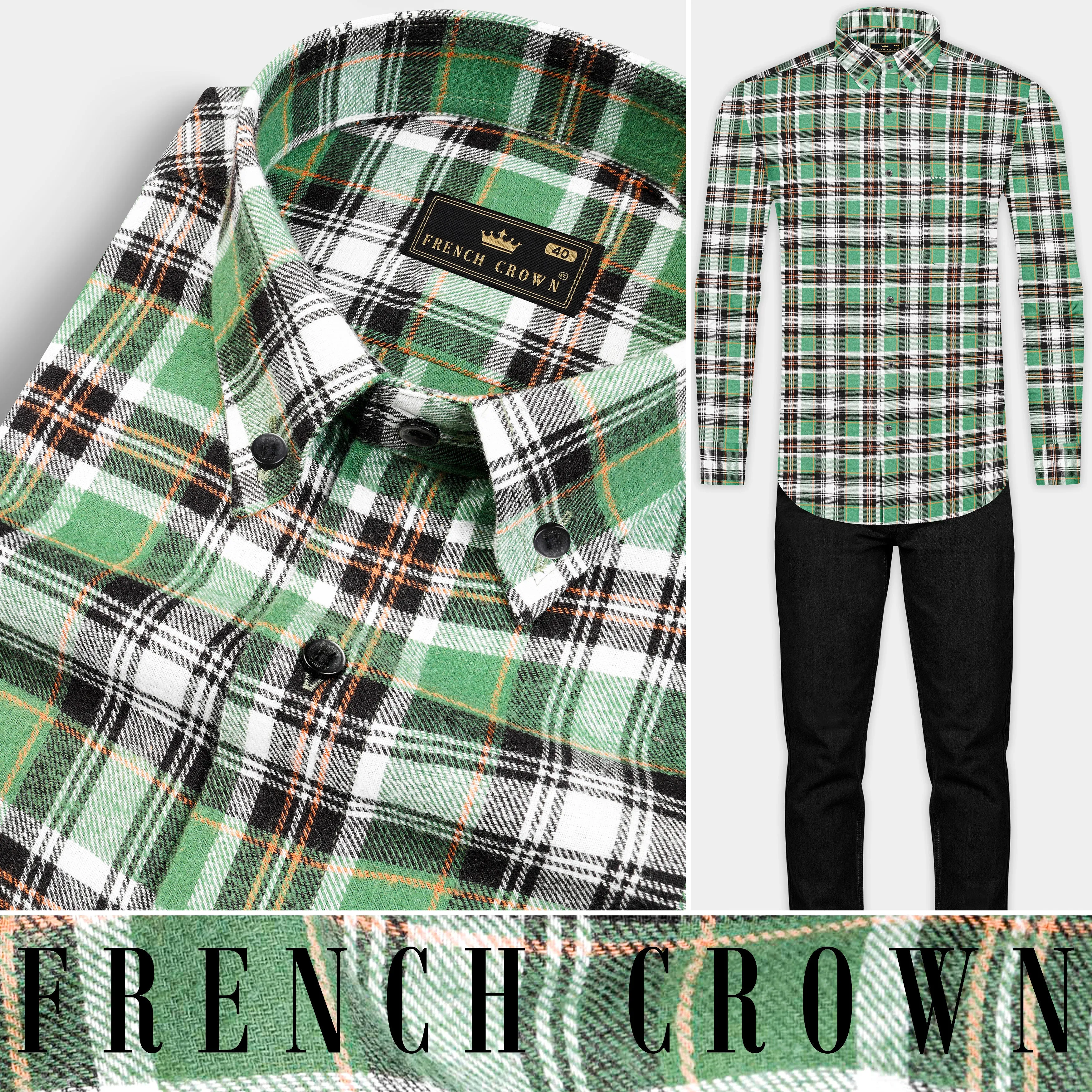 Amulet Green and off white Plaid Flannel Shirt