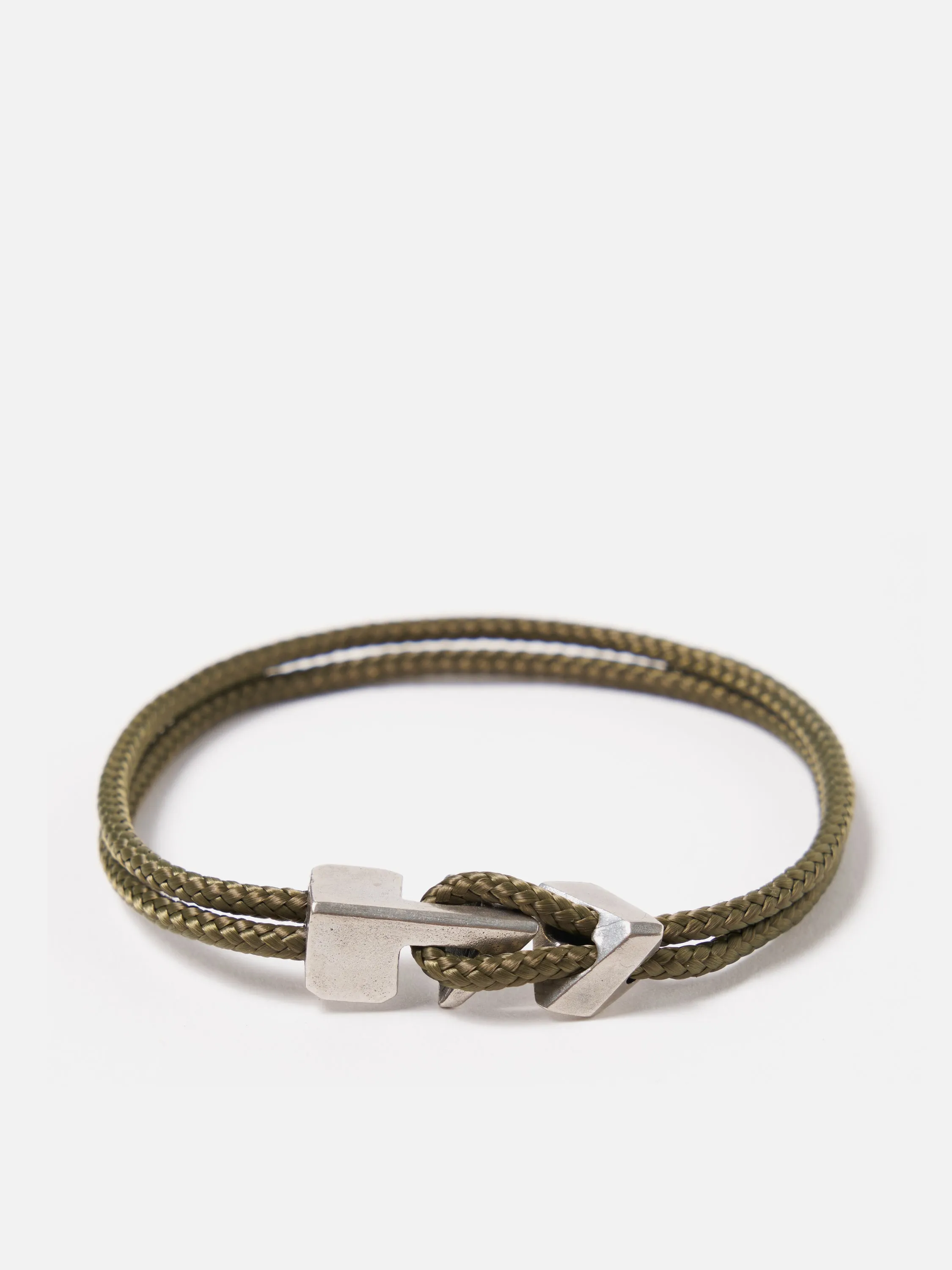 Anchor & Crew Brixham Bracelet in Khaki Green Rope/.925 Silver