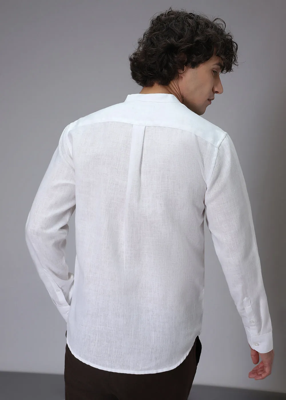 Arctic White Blended Linen Shirt