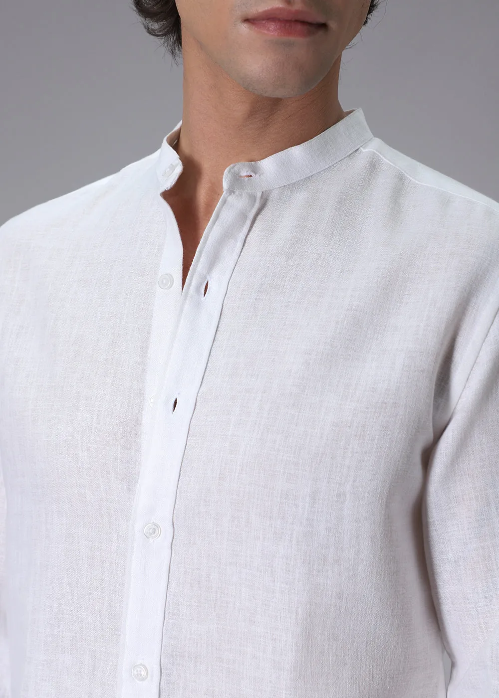 Arctic White Blended Linen Shirt