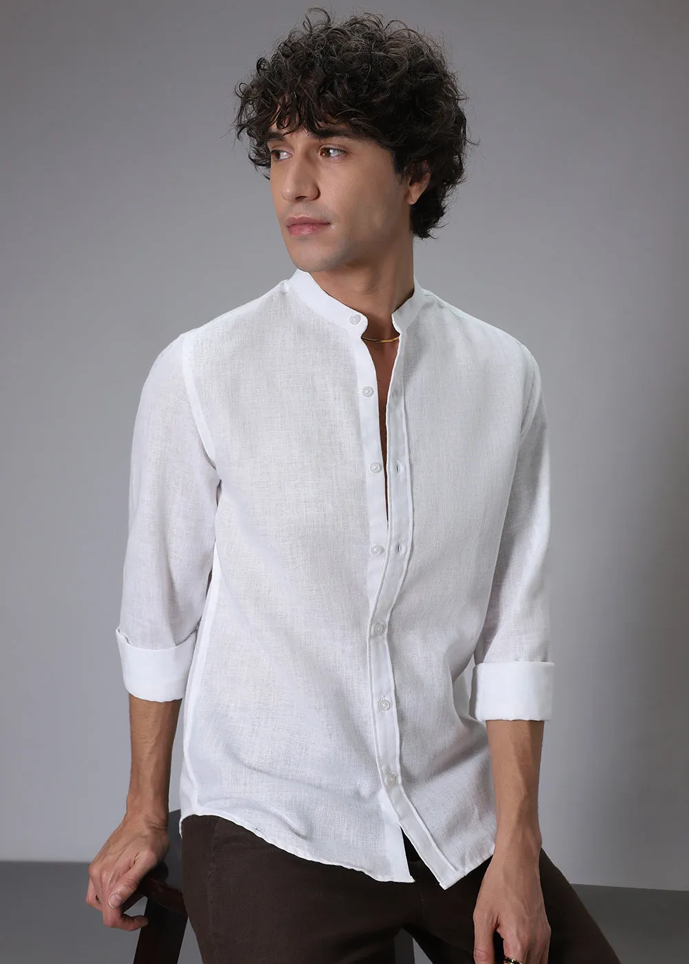 Arctic White Blended Linen Shirt