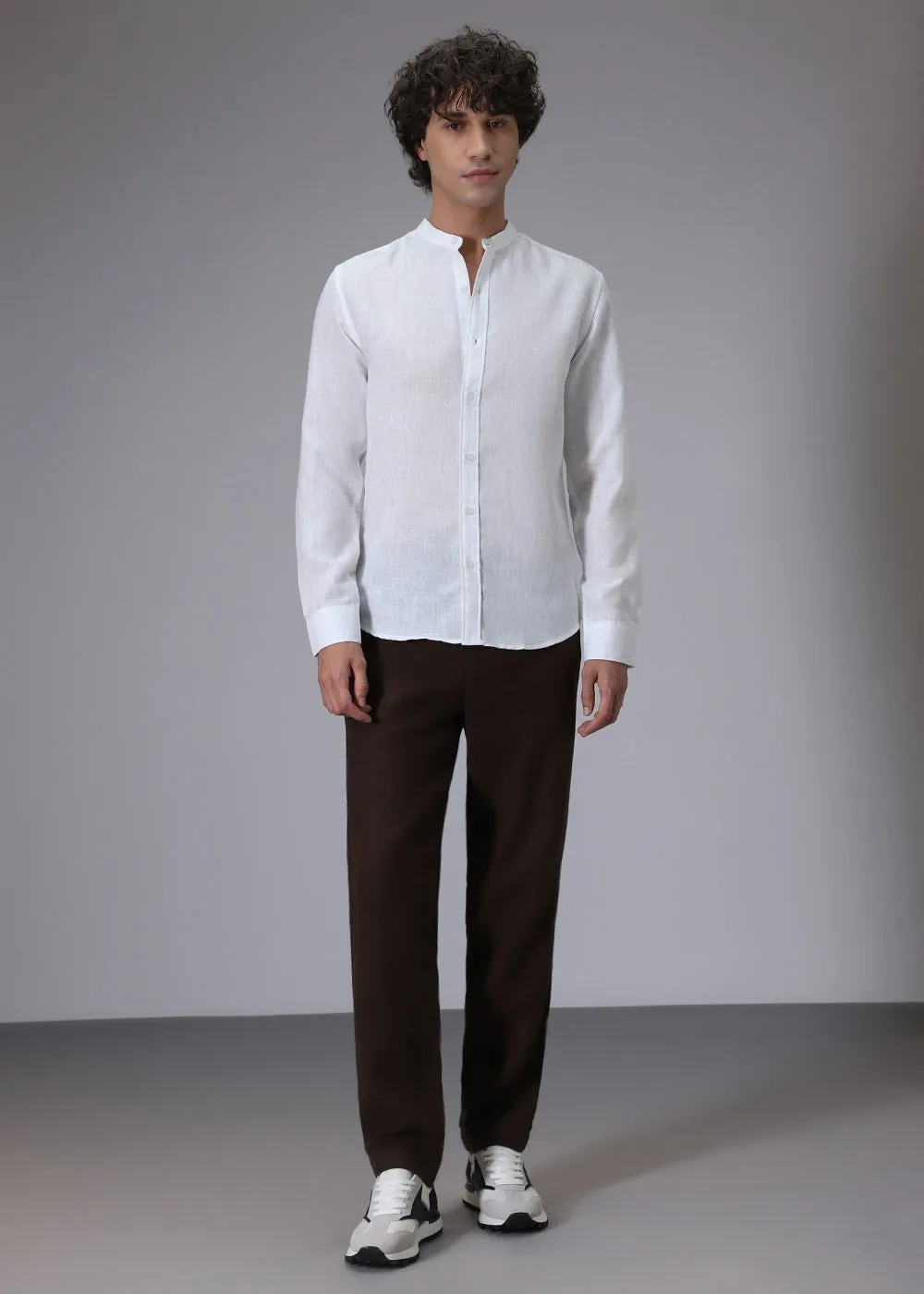 Arctic White Blended Linen Shirt