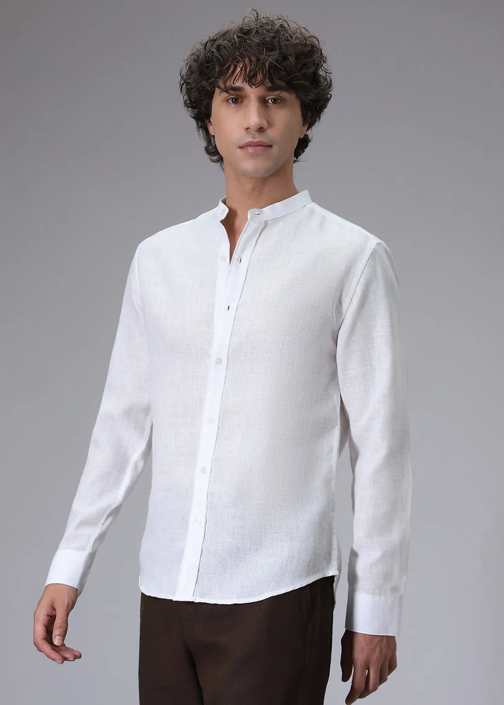 Arctic White Blended Linen Shirt