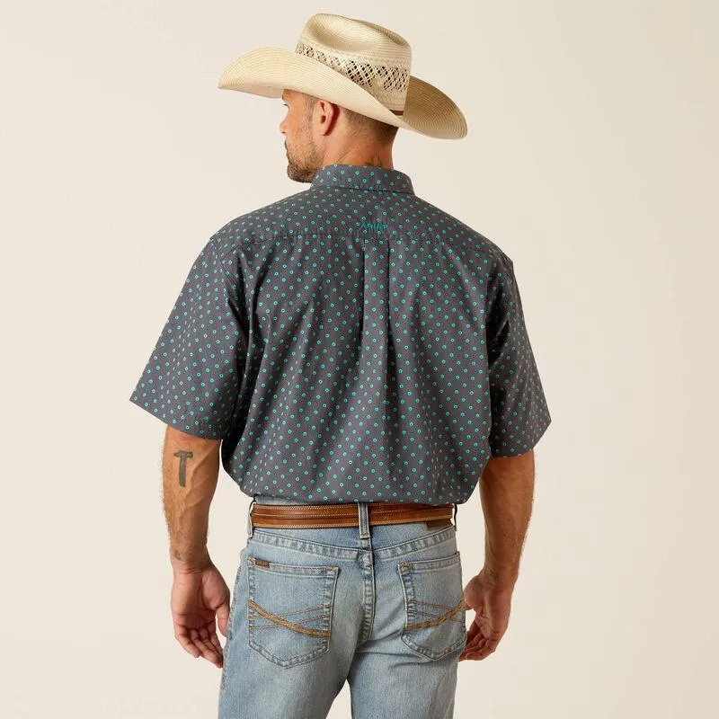 Ariat Men's Johnnie Grey & Turquoise Classic Fit Short Sleeve Western Shirt 10051528