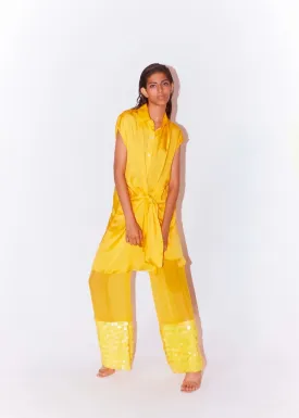 Aspen Organza Embroidered Trousers (Yellow)