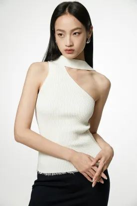 Asymmetrical Neck Sleeveless Ribbed Top