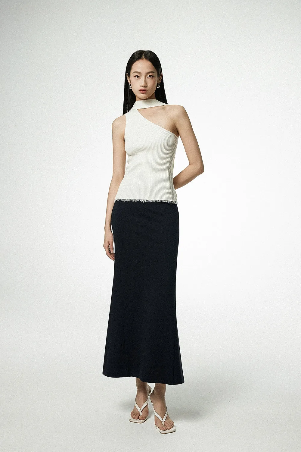 Asymmetrical Neck Sleeveless Ribbed Top