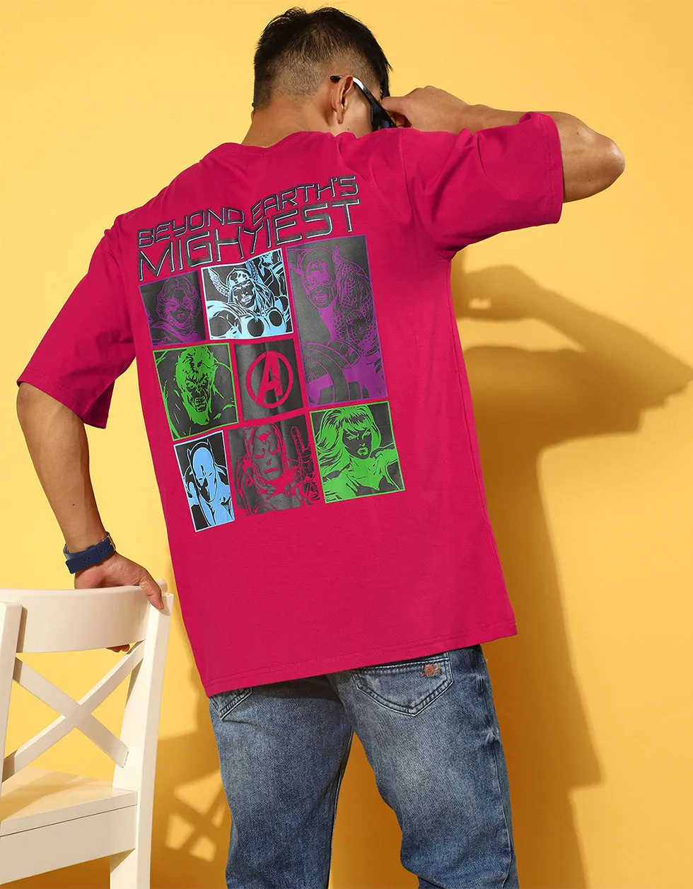 Avenger Magenta Oversized Back Graphic Printed Tshirt