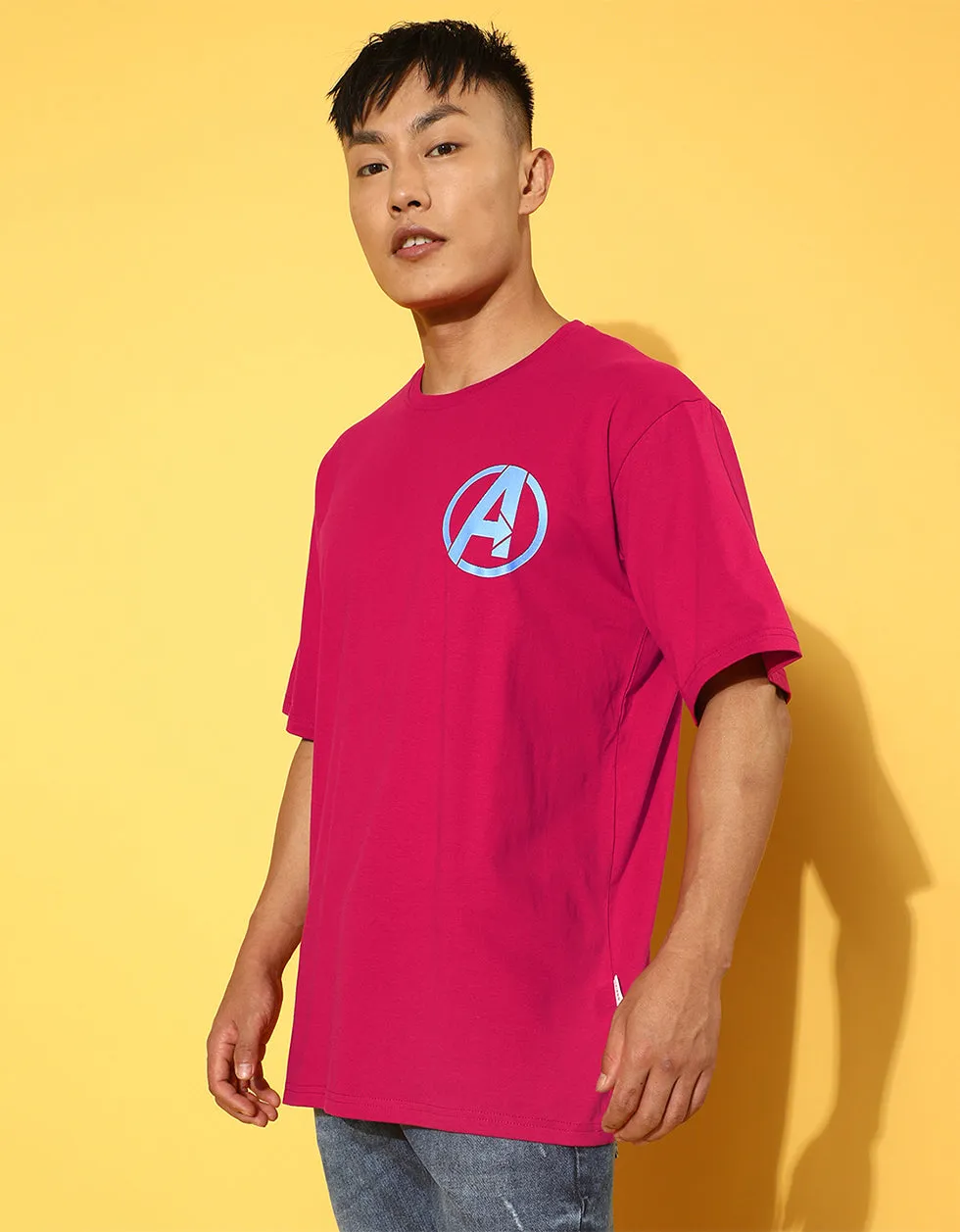 Avenger Magenta Oversized Back Graphic Printed Tshirt