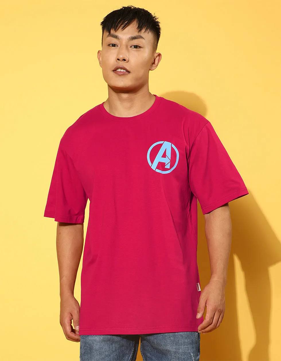 Avenger Magenta Oversized Back Graphic Printed Tshirt