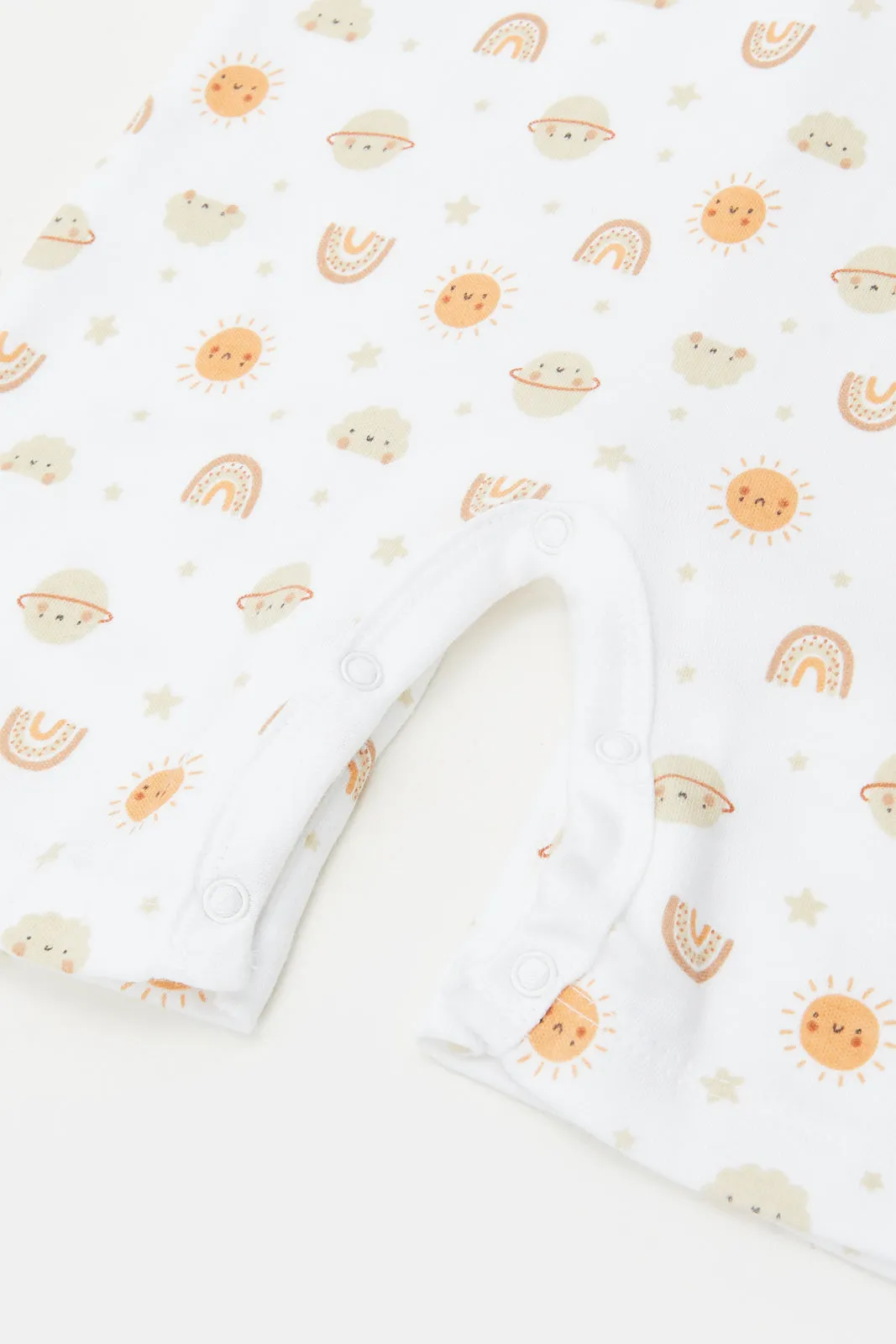 Baby Beige And White Printed T-Shirt And Dungaree Set (2 Piece)