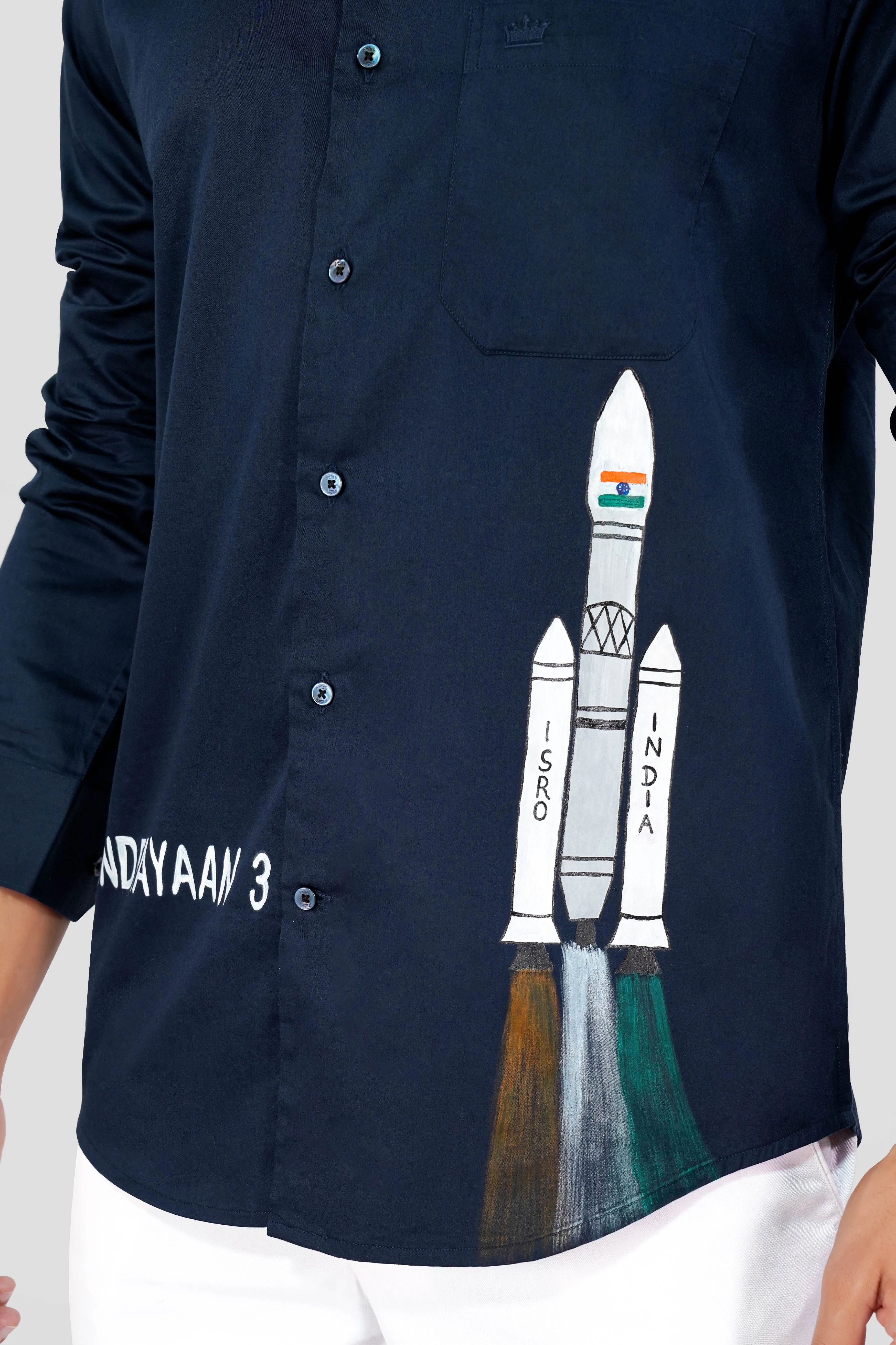 Baltic Sea Blue Chandrayaan-3 Hand-Painted Super Soft Premium Cotton Designer Shirt