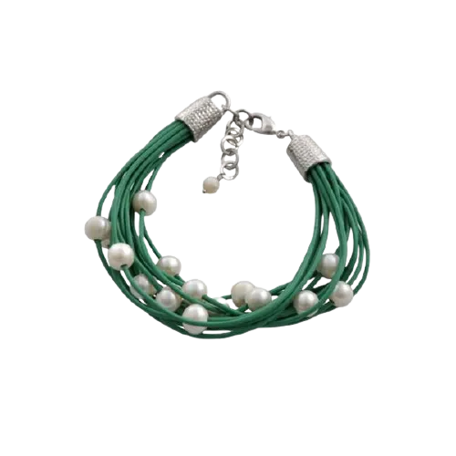 Barse Leather 'n' Pearls Good Times Bracelet-Green