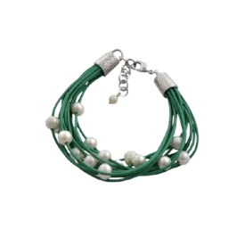 Barse Leather 'n' Pearls Good Times Bracelet-Green