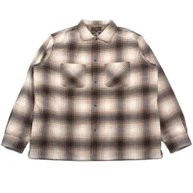 Beams Plus Quilt Open Collar Shirt Ombre Check Brown