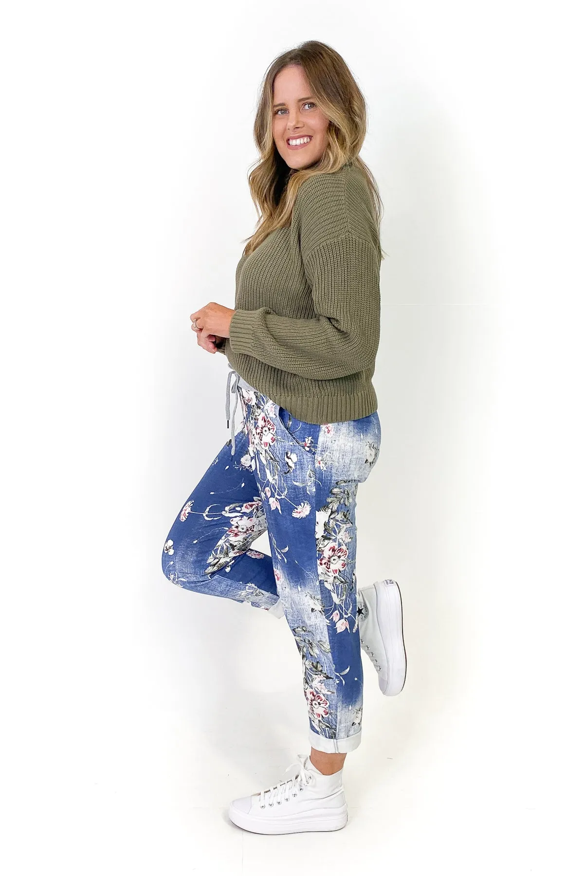 Beau Denver Floral Dark Blue Trousers