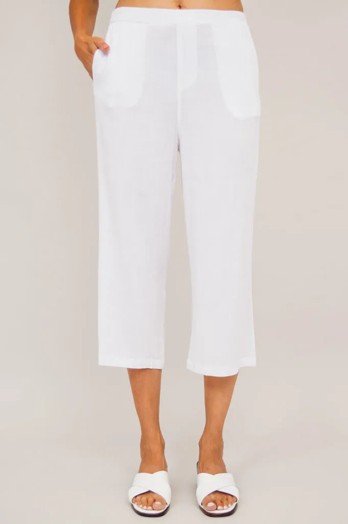 Bella Capri Pant, White, Linen Bamboo