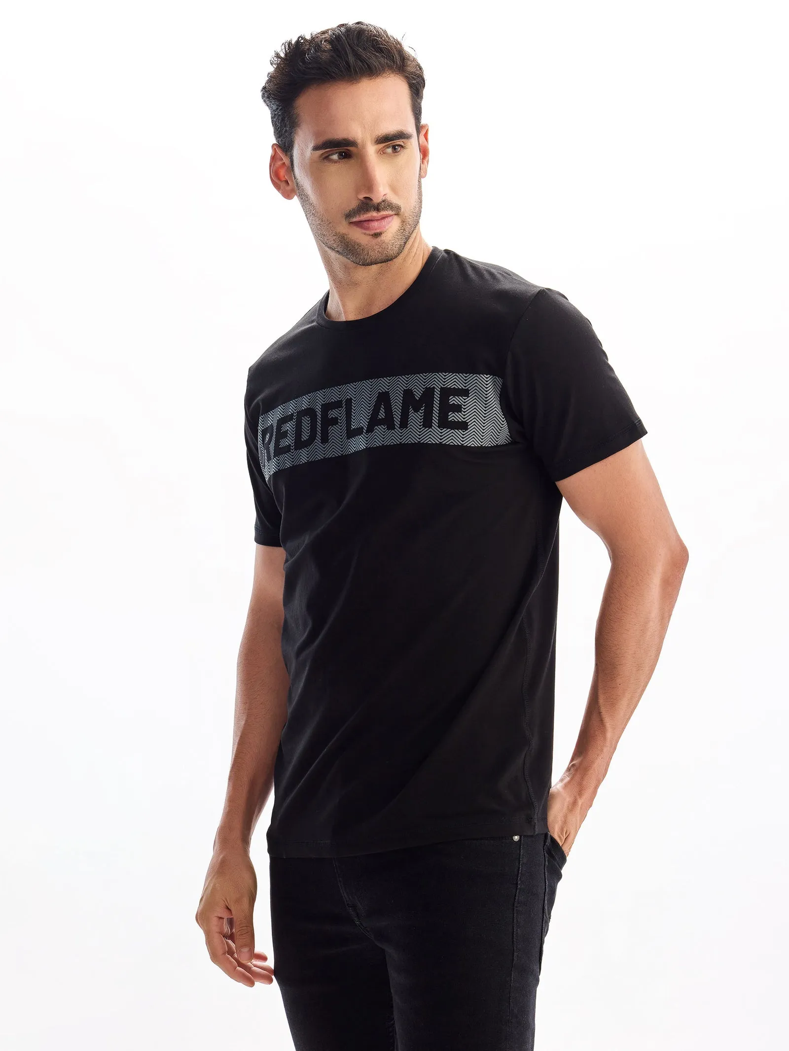 Black Chest Print T-Shirt