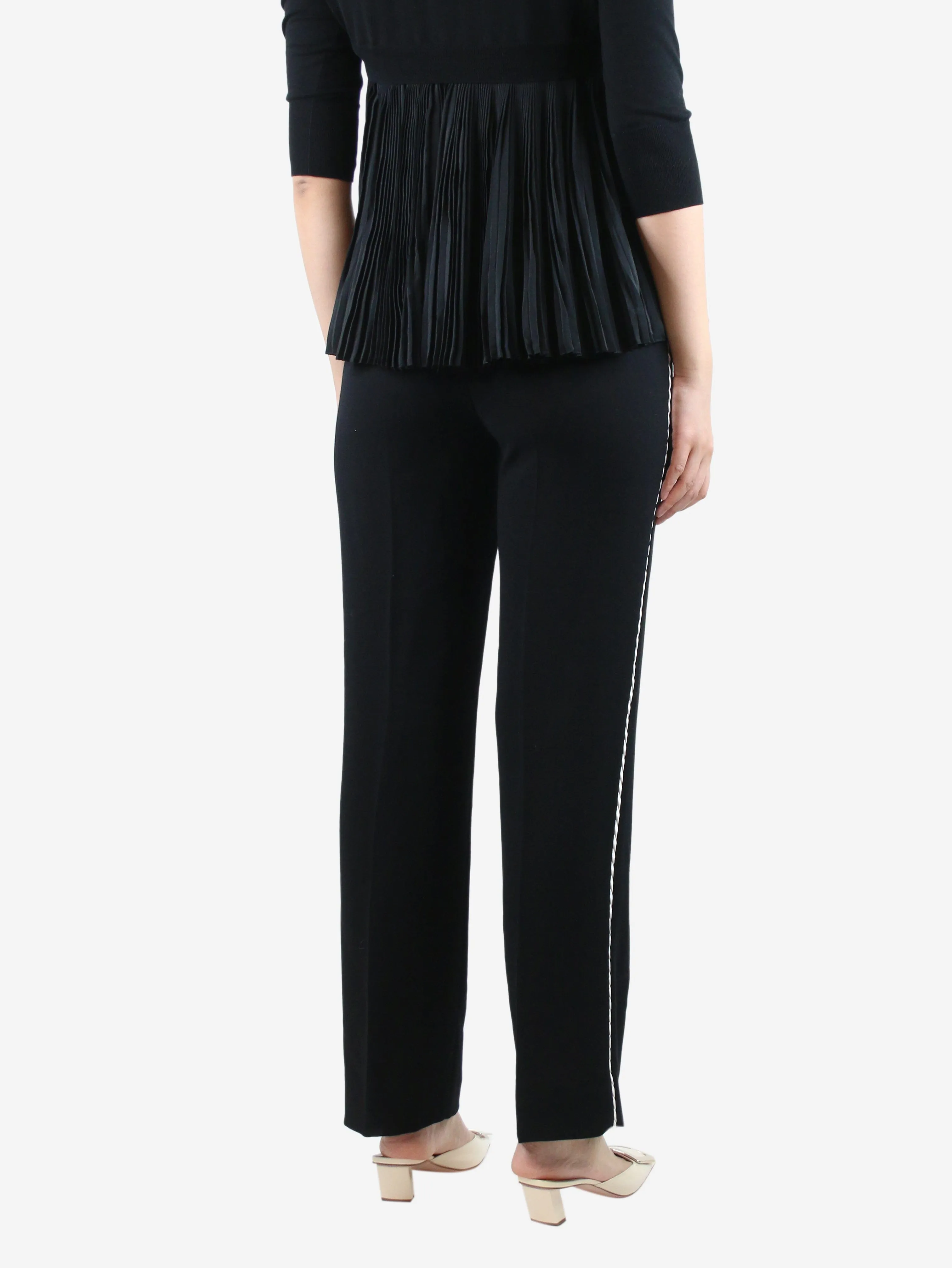 Black striped side straight-leg trousers - size UK 12