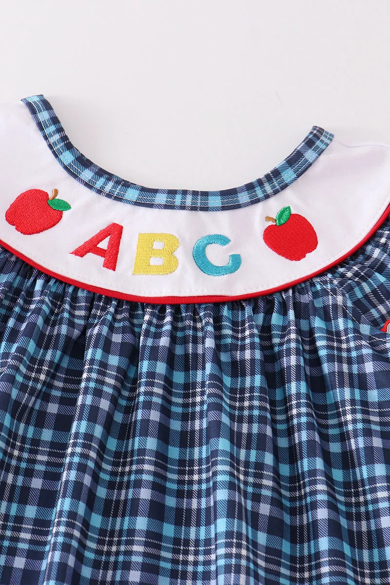 Blue plaid ABC embroidery girl set