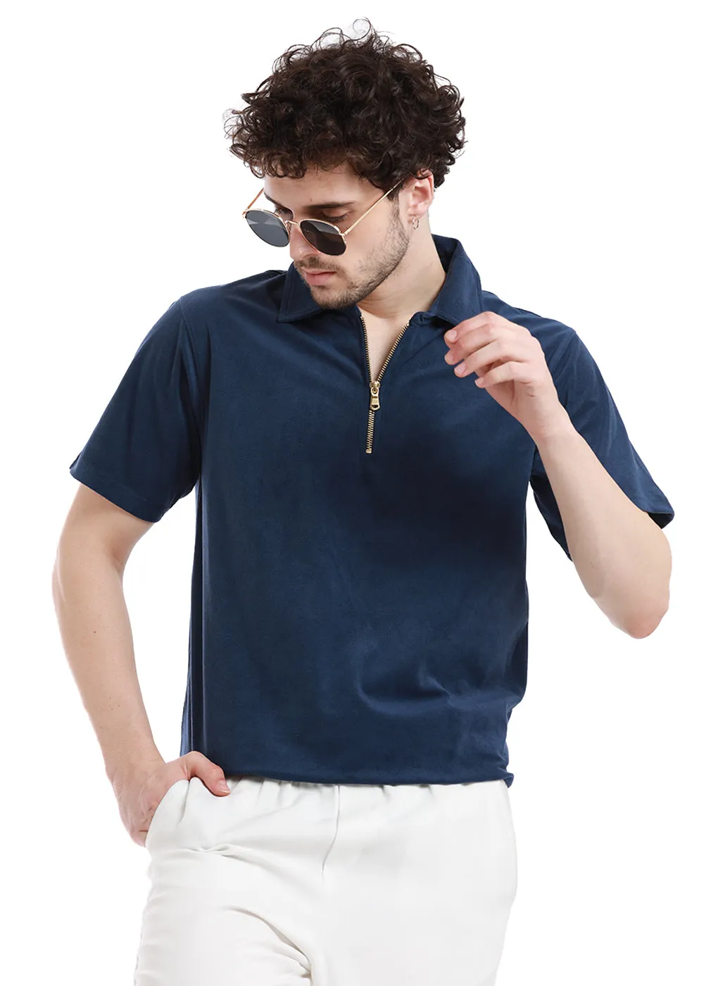 Blue Sapphire Zip polo T-shirt