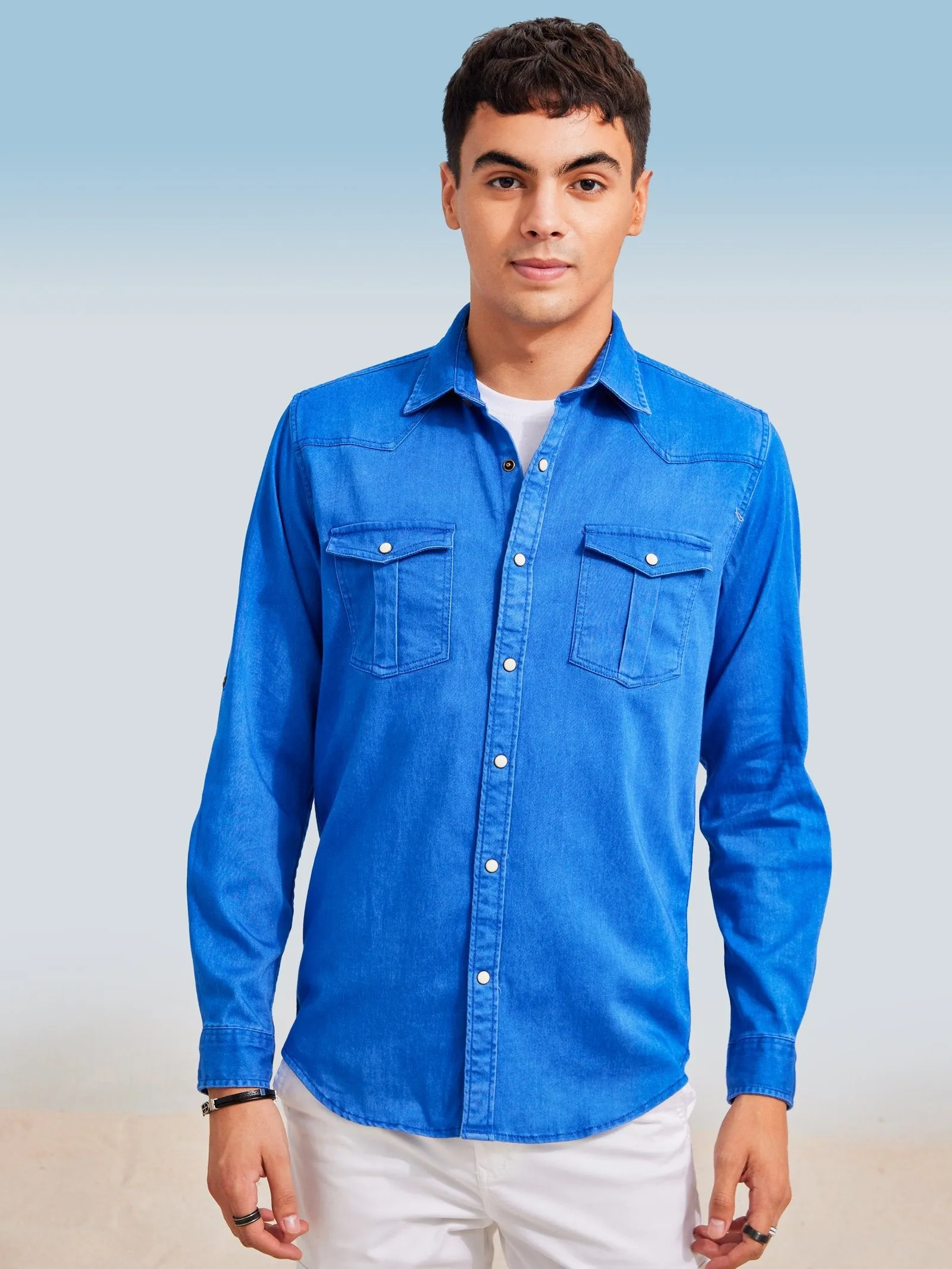 Blue Twill Stretch Denim Shirt