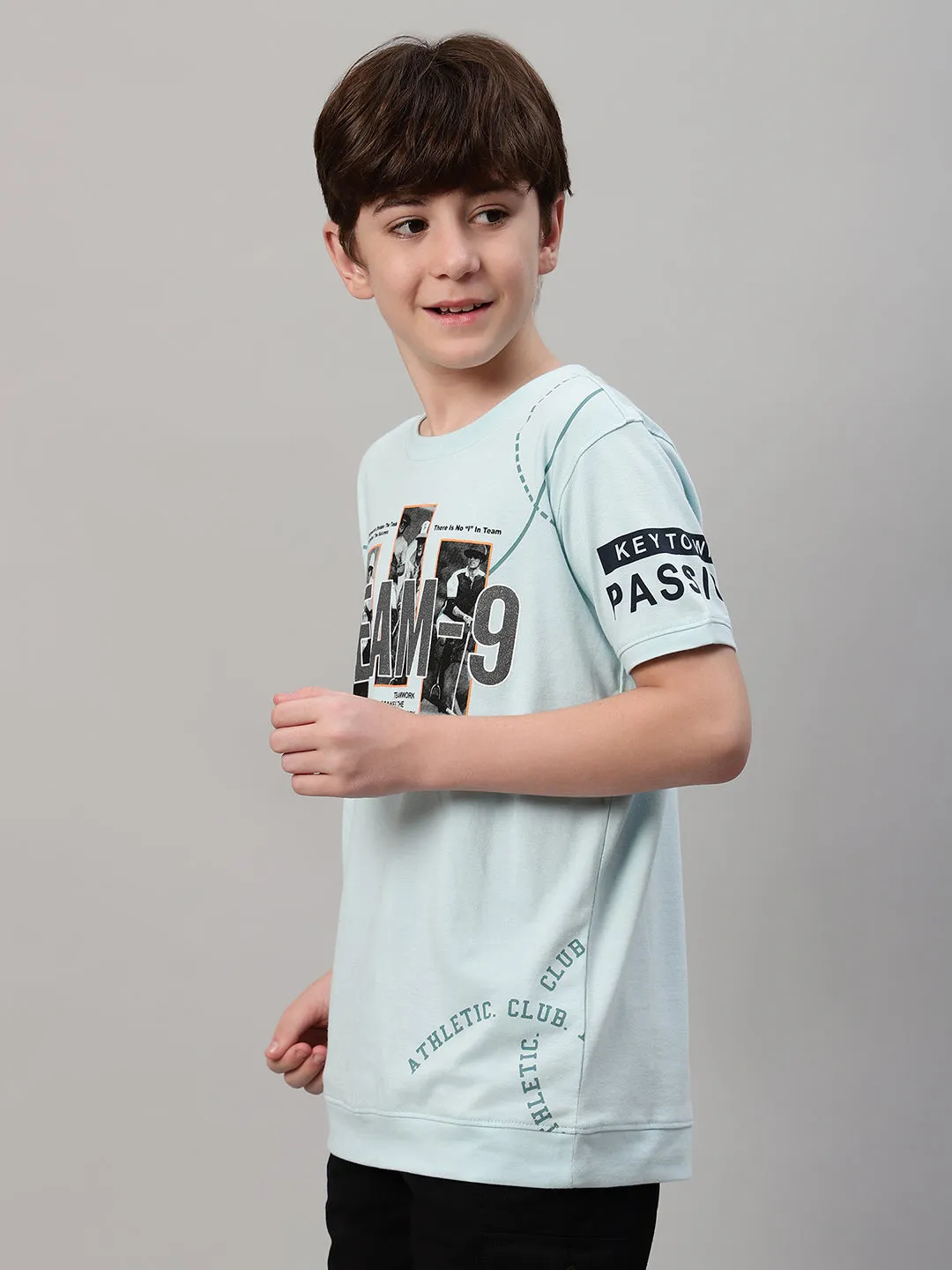 Boy's Aqua Blue Graphic Print T-Shirt