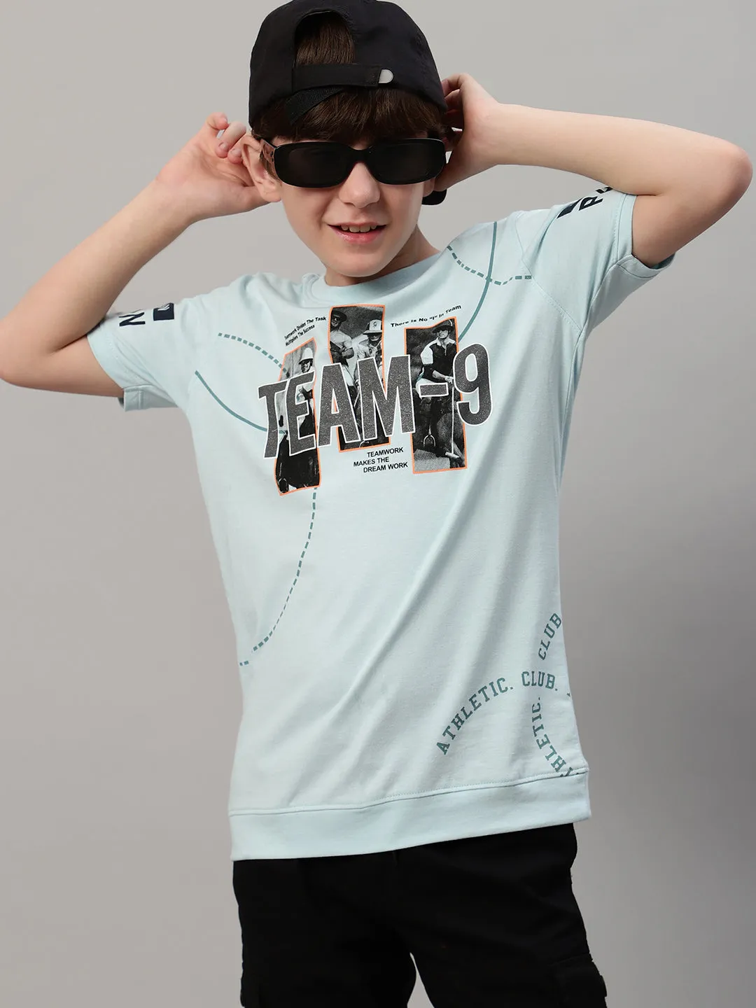 Boy's Aqua Blue Graphic Print T-Shirt