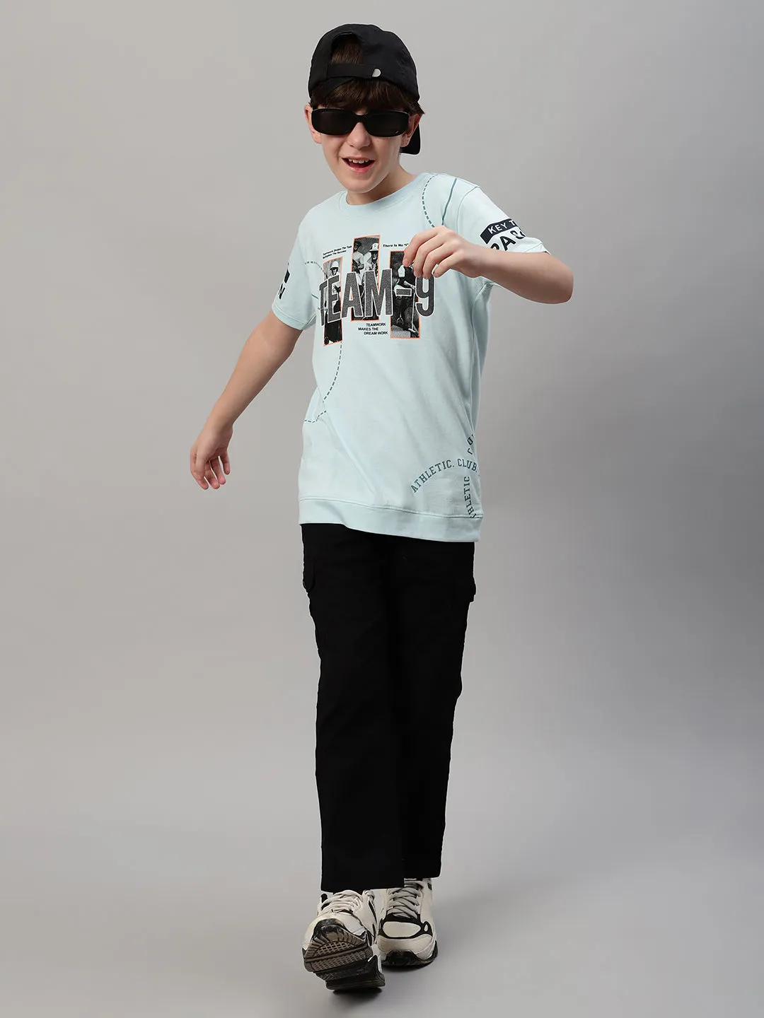 Boy's Aqua Blue Graphic Print T-Shirt