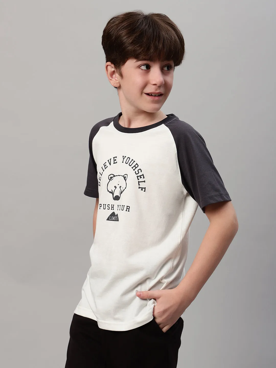 Boy's White Typographic Print T-Shirt